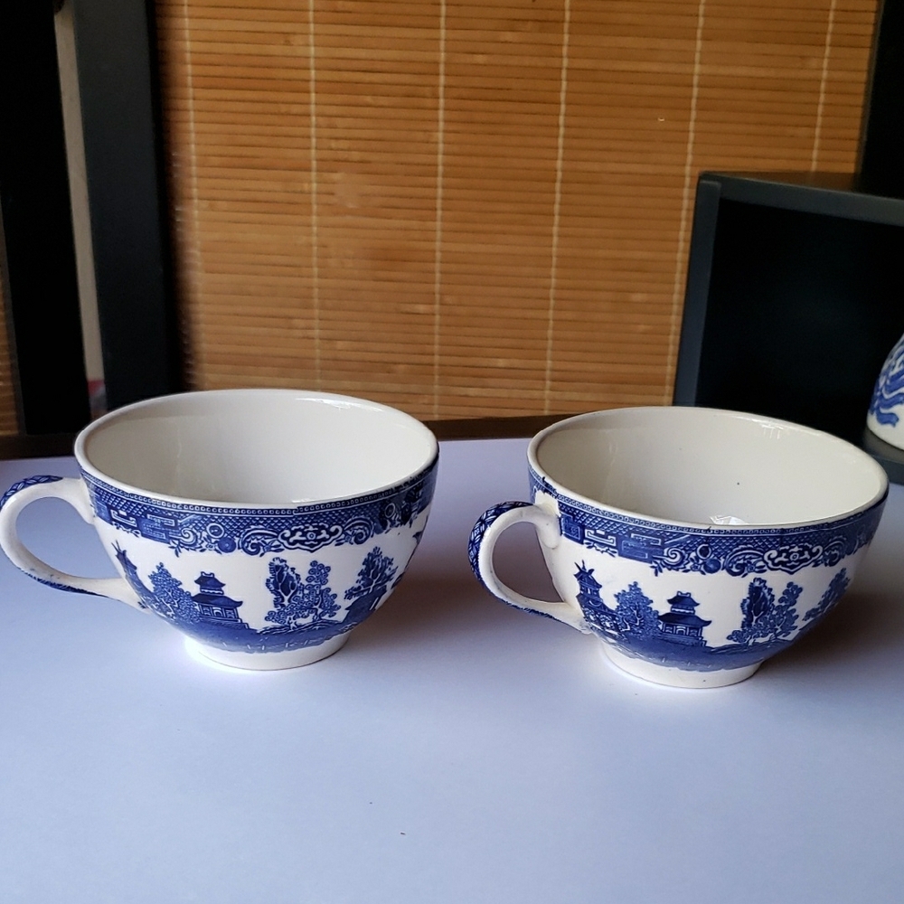 Blue and White Vintage Tea Cups Set Of Two